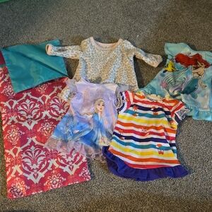 Girls Mixed Dress & Tops Bundle - Rainbow Stripe, Elsa, Ariel